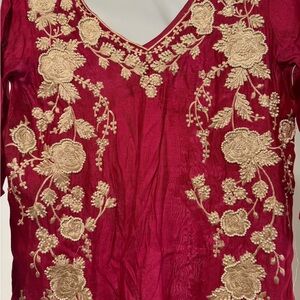 Agha noor cotton net 2 pieces suit thread embroidery with pearl shirt and pajama